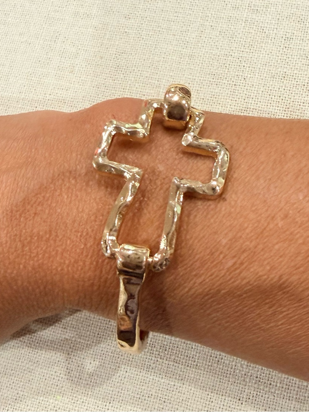 Hammered Cross Cuff Bracelet - Gold Tone